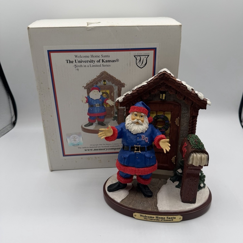 Kansas Jayhawks Welcome Home Santa‎ Claus Figurine Christmas NCAA Memory Company